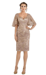 1 of 4 Feriani 18951 Dress Gold-Blush