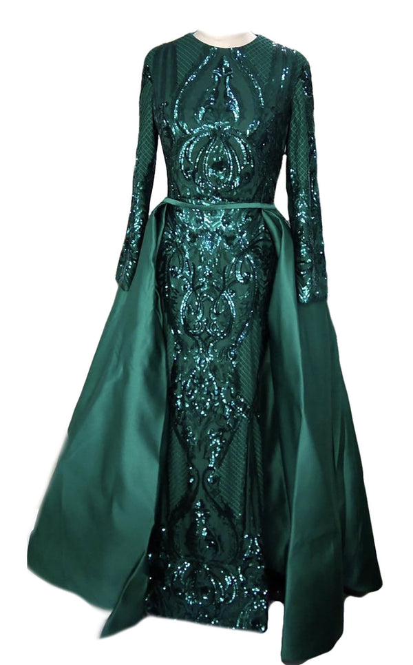 Portia and Scarlett PS1995 Long Sleeves Dress with Overskirt Emerald