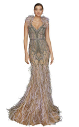 1 of 4 Terani 2011GL2423 Dress Taupe-Lavender