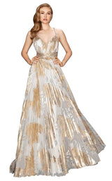 1 of 4 Terani 2011P1077 Dress Ivory-Gold