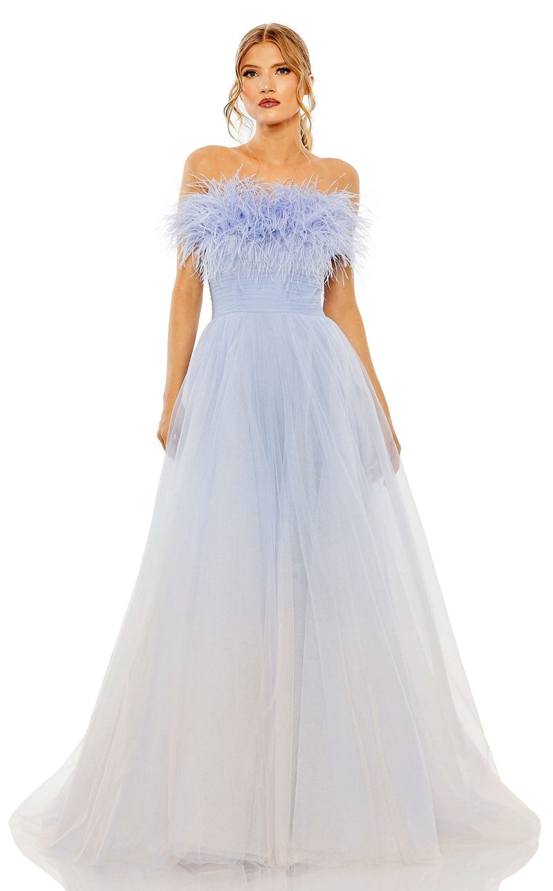 Pink Ombre Strapless Feather Bodice Tulle Gown
