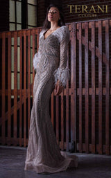 1 of 4 Terani 2111GL5024 Dress Taupe-Gunmetal