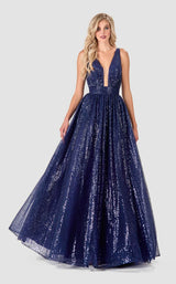 1 of 4 Terani 2111P4113 Dress Navy-Nude