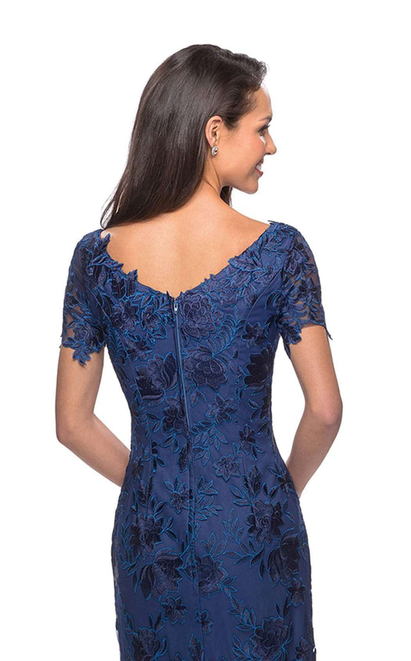 knee length dresses for ladies Long Sleeve Navy Blue Formal Dress with Sequin Lace Navy / 12 main image 1