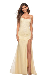 3 of 8 La Femme 28622 Dress Pale-Yellow