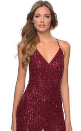 7 of 10 La Femme 28864 Jumpsuit Wine