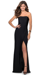 Oriella Midi Dress - Panelled Thigh Split Strapless Dress in Black