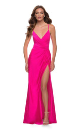 1 of 2 La Femme 29870 Dress Hot-Pink
