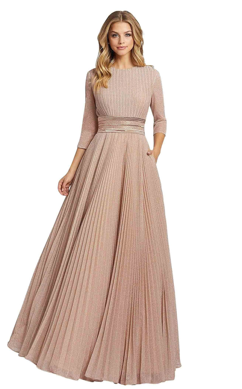 mac duggal rose gold dress Mac Duggal Floral Brocade One Shoulder High Low Gown With Bow