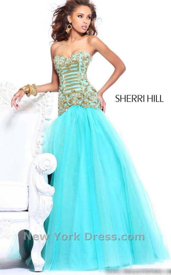 Sherri Hill 2983 Aqua/Gold