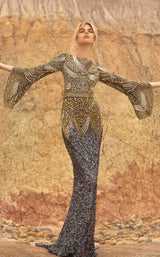 Primavera Couture 3680 Dress Charcoal-Gold