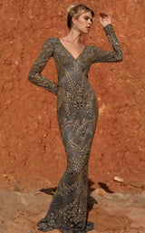 1 of 6 Primavera Couture 3690 Dress Charcoal-Gold