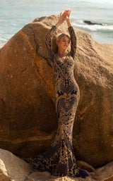 2 of 6 Primavera Couture 3690 Dress Midnight-Gold