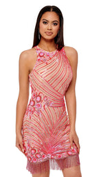 2 of 4 Rachel Allan 40130 Dress Nude-Hot-Pink