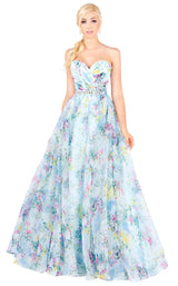 1 of 4 Mac Duggal 40768H Blue-Floral