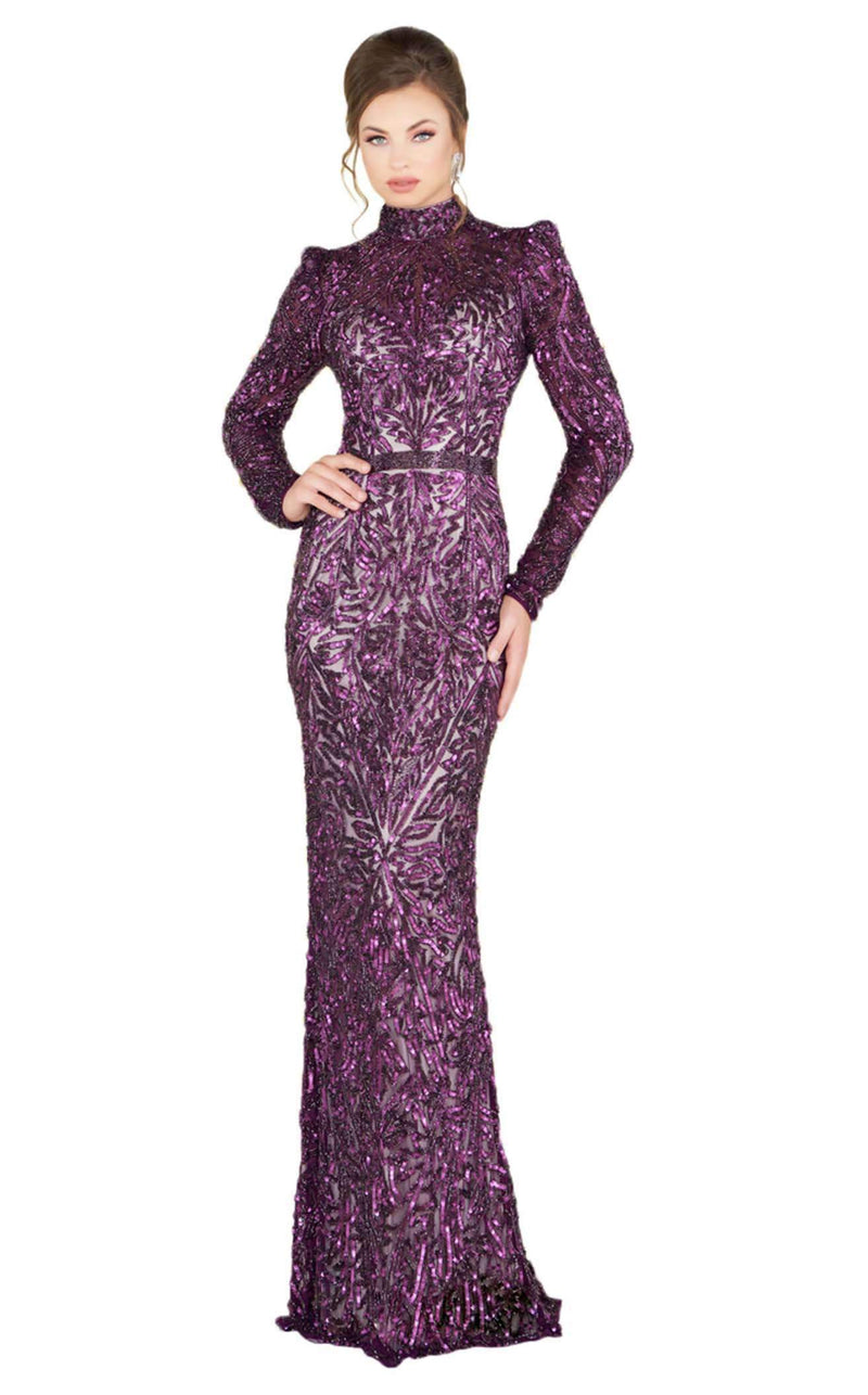 mac duggal purple sequin dress Dark Purple Sequined Ruched One Shoulder Gown