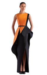 1 of 2 Edward Arsouni Couture SS0485 Dress Orange-Black