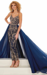 1 of 7 Rachel Allan 50001 Jumpsuit Navy-Rose-Gold