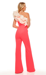 6 of 6 Rachel Allan 50069 Jumpsuit Neon-Coral-White