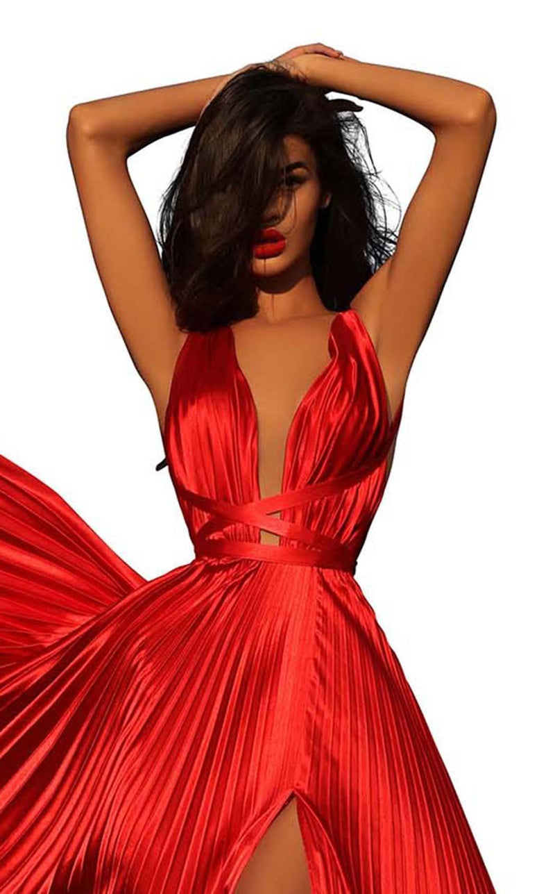 tarik ediz v neck satin dress 50444 Tarik Ediz | Signature Dresses - 51144
