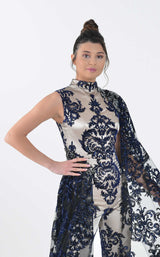 3 of 4 In Couture 5138 Jumpsuit Champagne-Navy