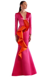 1 of 2 Edward Arsouni Couture SS0518 Dress Fuchsia-Orange