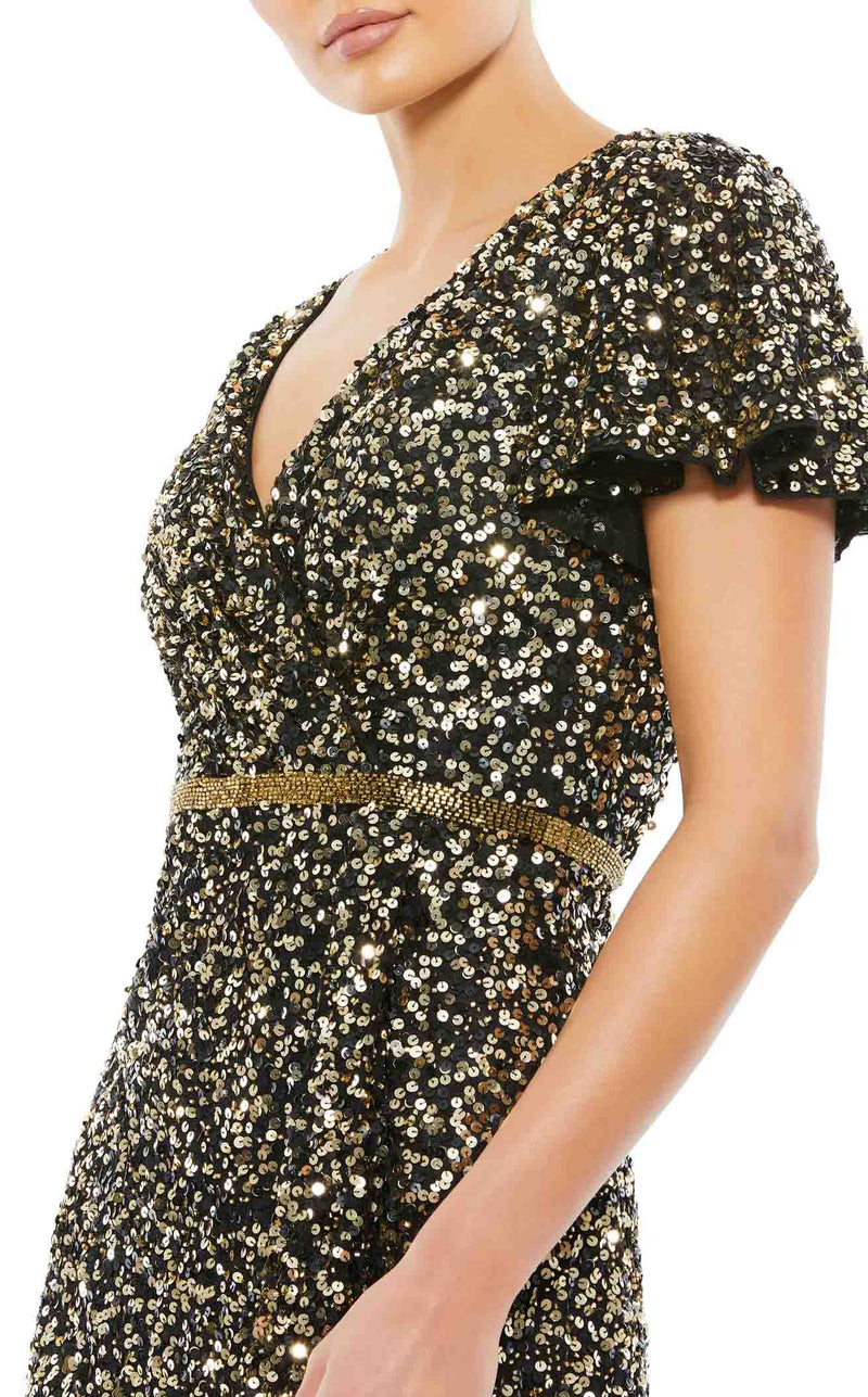 Mac Duggal Sequin Butterfly Sleeve Draped Gown - Black Mac Duggal Sequin Butterfly Sleeve Draped Gown - Black
