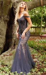 6 of 8 Jovani 55876 Charcoal/Nude