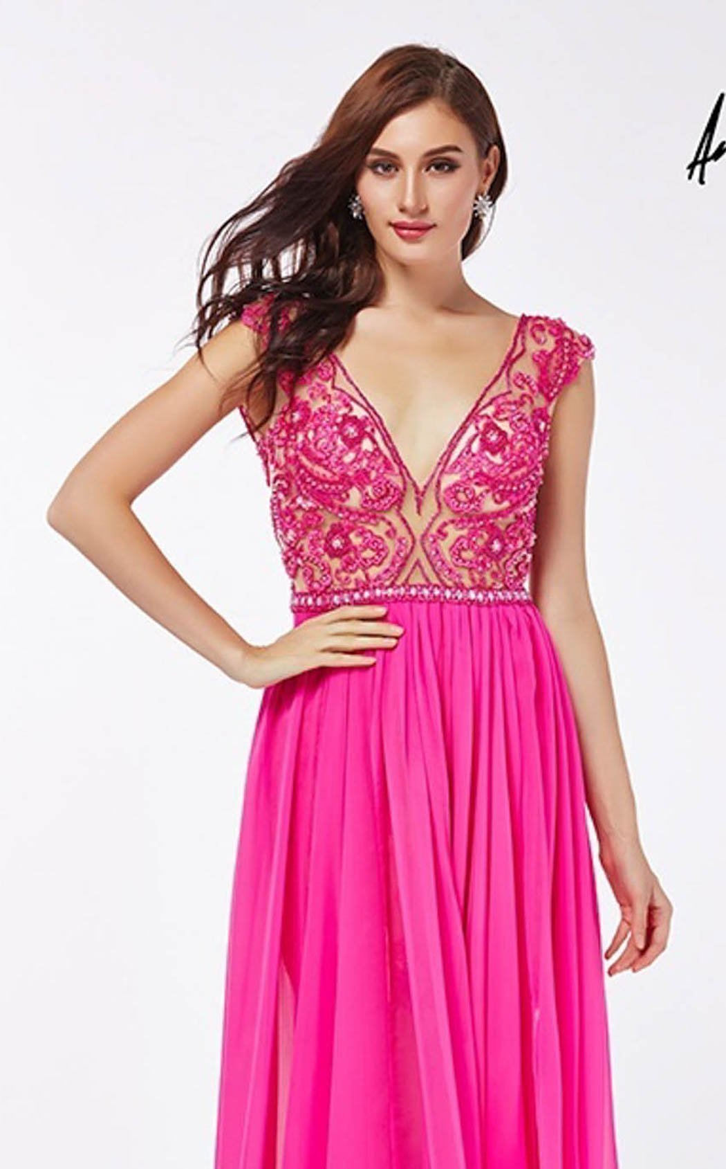 Angela & Alison - 71016 Lace Deep V-neck Sheath Dress main image 0