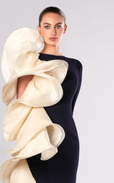 2 of 2 Edward Arsouni Couture FW649 Dress Navy-Ecru