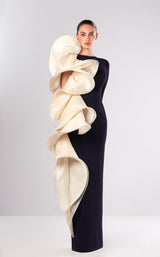 1 of 2 Edward Arsouni Couture FW649 Dress Navy-Ecru