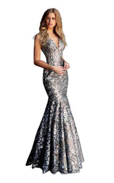 1 of 4 Jovani 65385 Light Blue/Nude