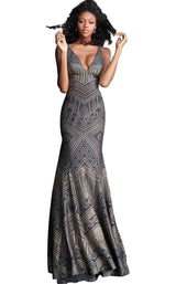 4 of 12 Jovani 67844 Navy/Gold