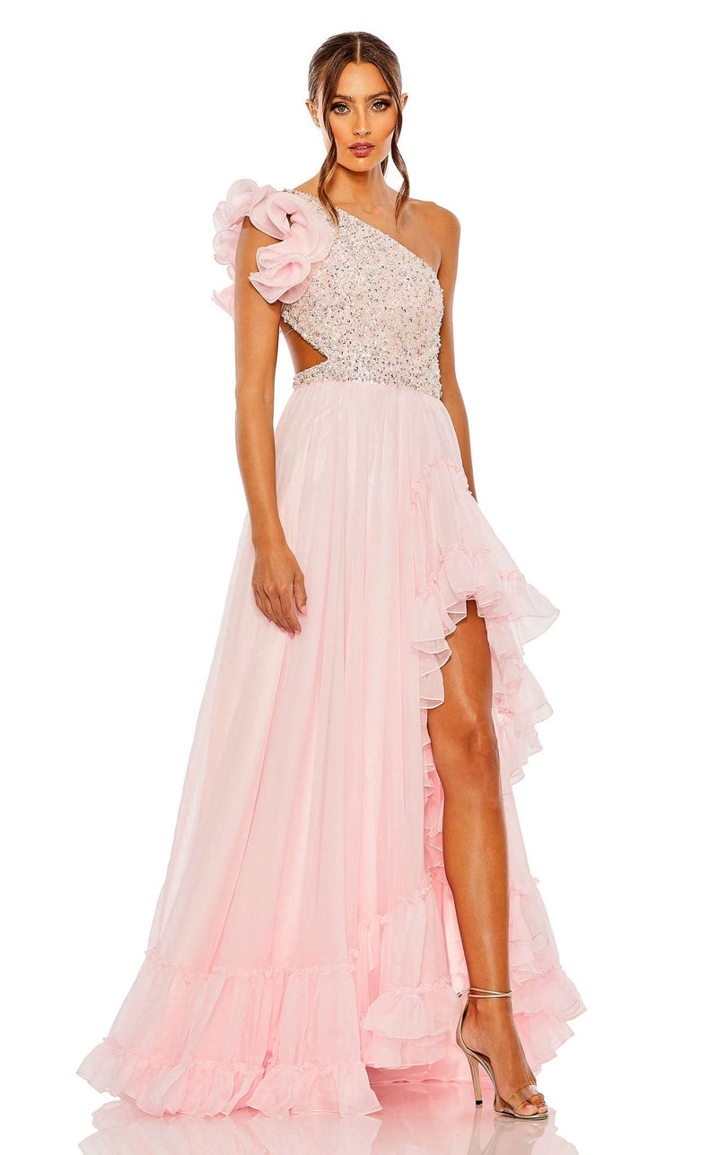 strapless open back dress Elegant A Line Satin Long Pink Prom Dress with High Slit, Simple Pink –  abcprom main image 0