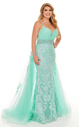 1 of 8 Rachel Allan Curves 70026W Dress Aqua-Iridescent