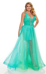 2 of 8 Rachel Allan Curves 70063W Dress Turquoise-Iridescent