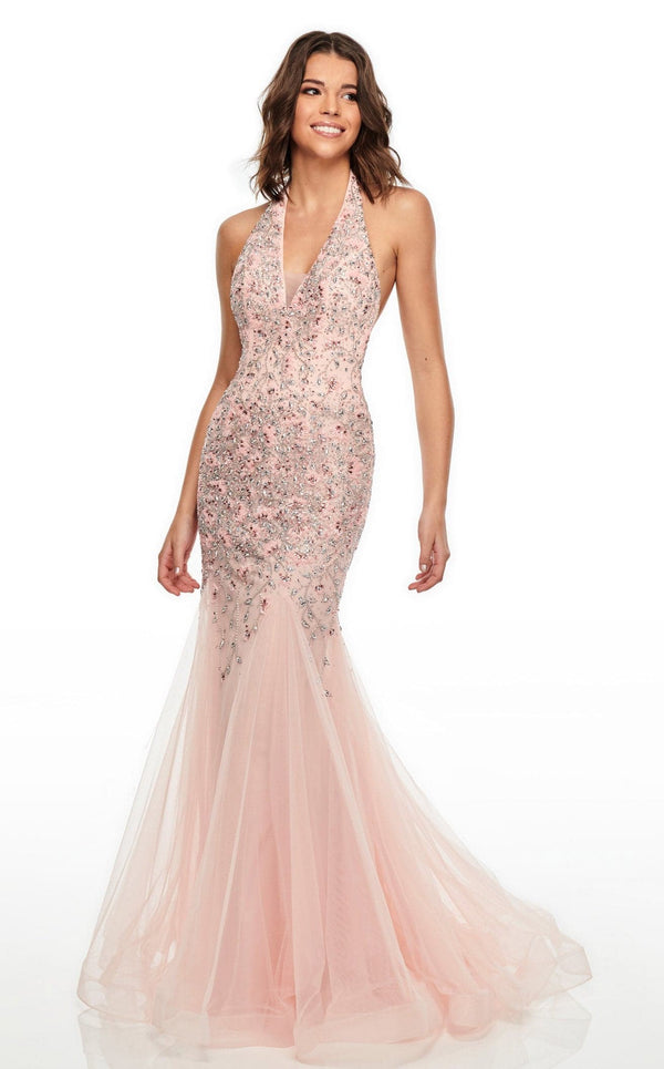 Rachel Allan 7008 Dress Blush-Silver