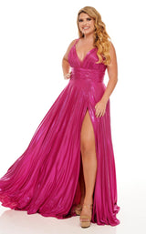 2 of 8 Rachel Allan Curves 70083W Dress Metallic-Fuchsia