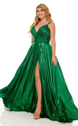 1 of 8 Rachel Allan Curves 70083W Dress Metallic-Emerald