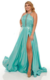 1 of 8 Rachel Allan Curves 70098W Dress Aqua-Blue