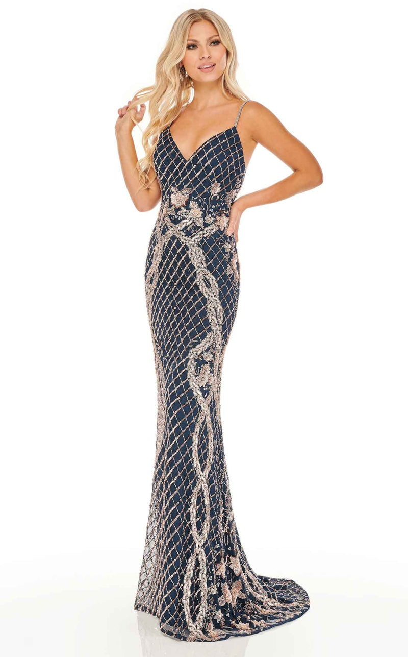 Rachel Allan 70107 Dress Navy-Rose-Gold