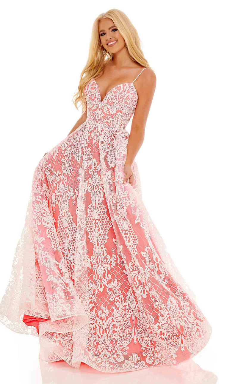 Rachel Allan 70160 Dress Hot-Pink-White