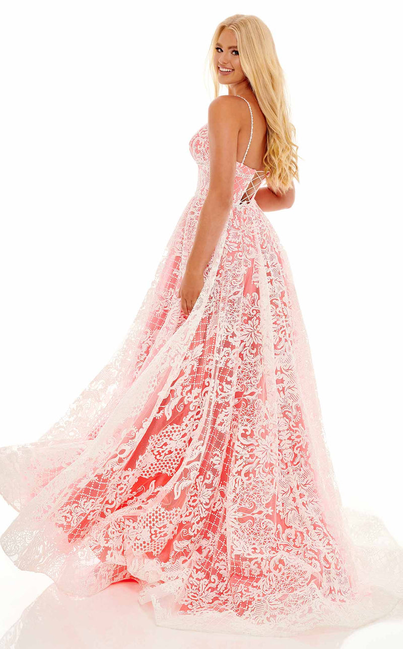 Rachel Allan 70160 Dress Hot-Pink-White