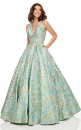 1 of 8 Rachel Allan 7019 Dress Aqua-Gold