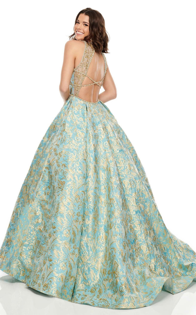 Rachel Allan 7019 Dress Aqua-Gold