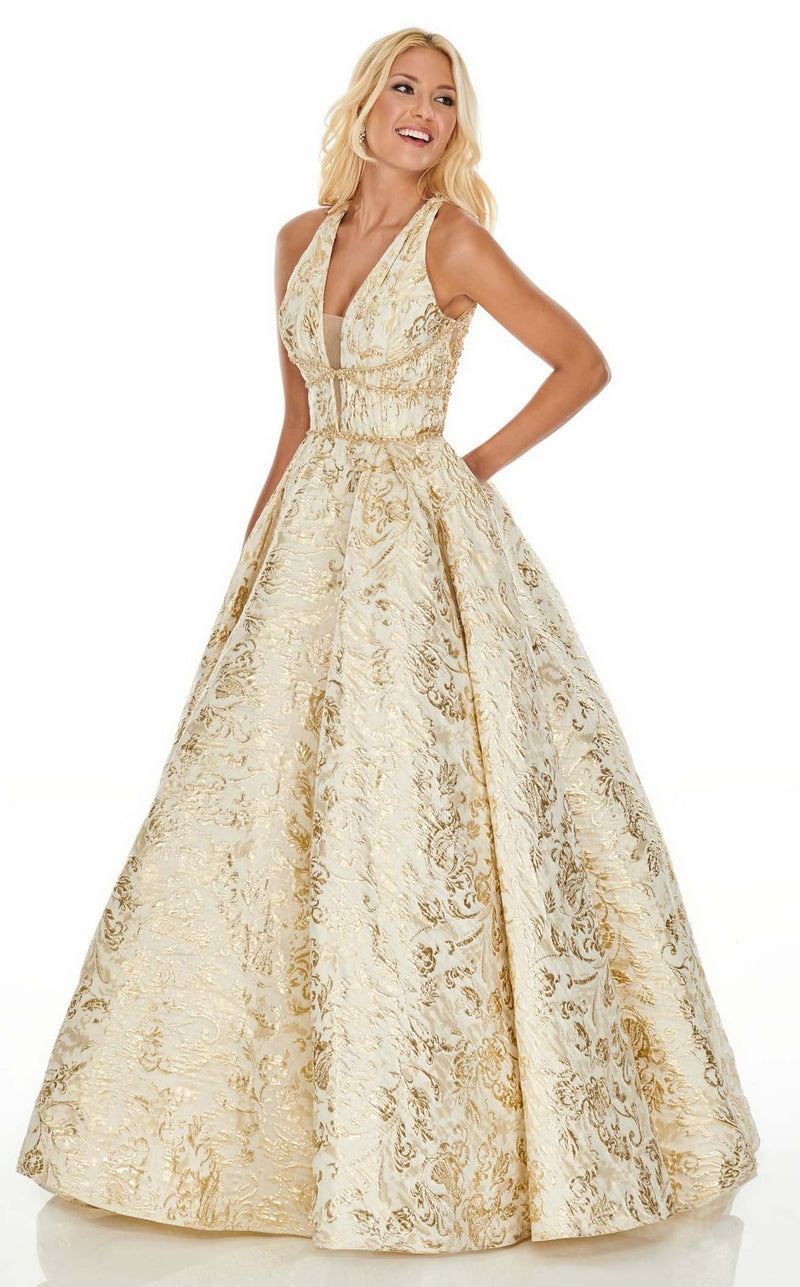 Rachel Allan 7019 Dress Ivory-Gold