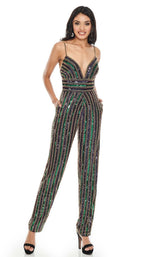 1 of 8 Rachel Allan 7028 Jumpsuit Navy-Gold-Multi