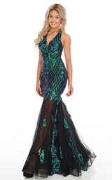 3 of 12 Rachel Allan 7035 Dress Teal-Iridescent