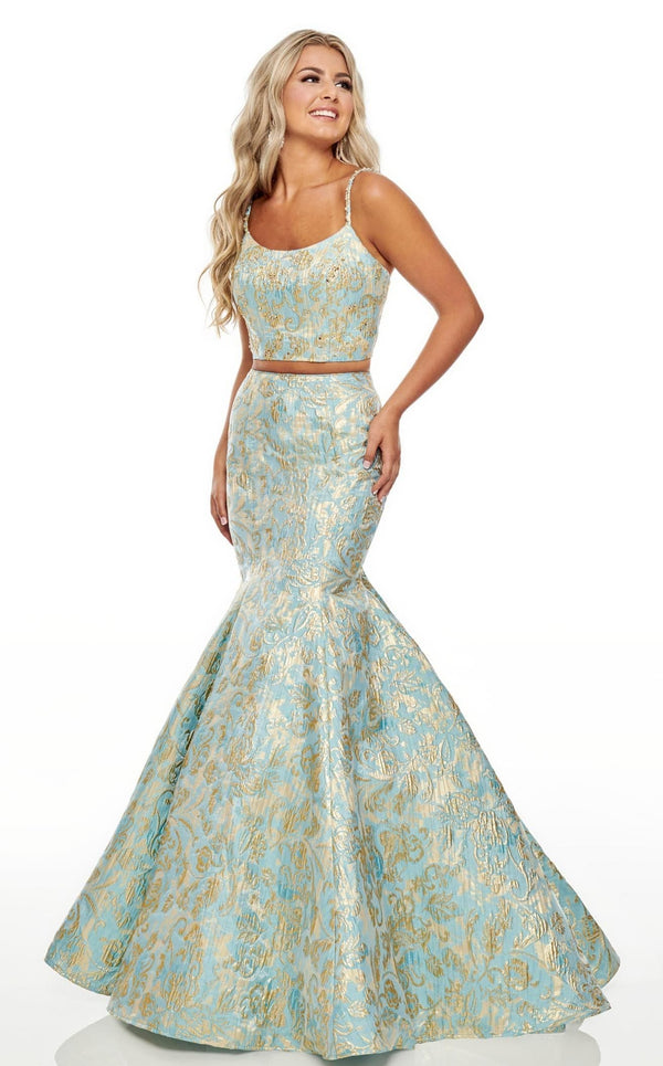 Rachel Allan 7050 Dress Aqua-Gold