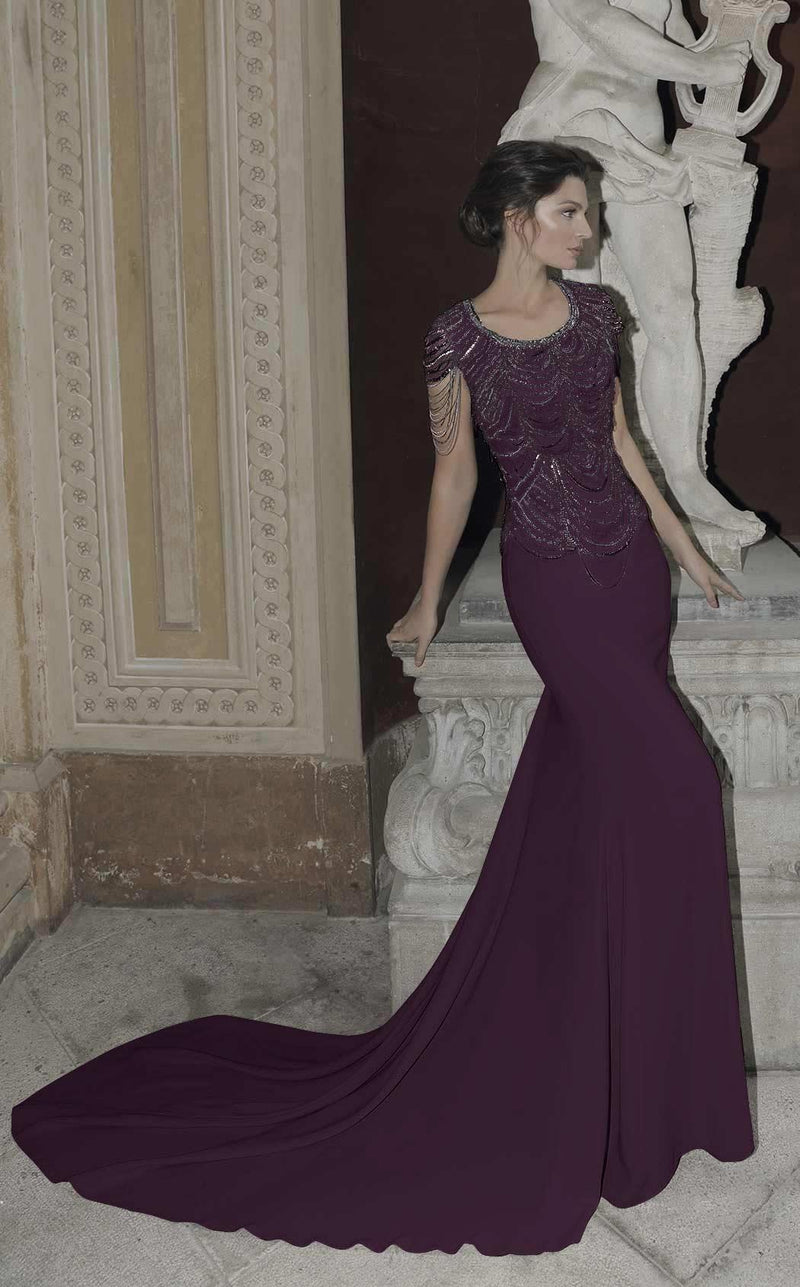 tarik ediz purple dress Tarik Ediz | 93910 | Multi-Colour Navy Slit Evening Gown | HK